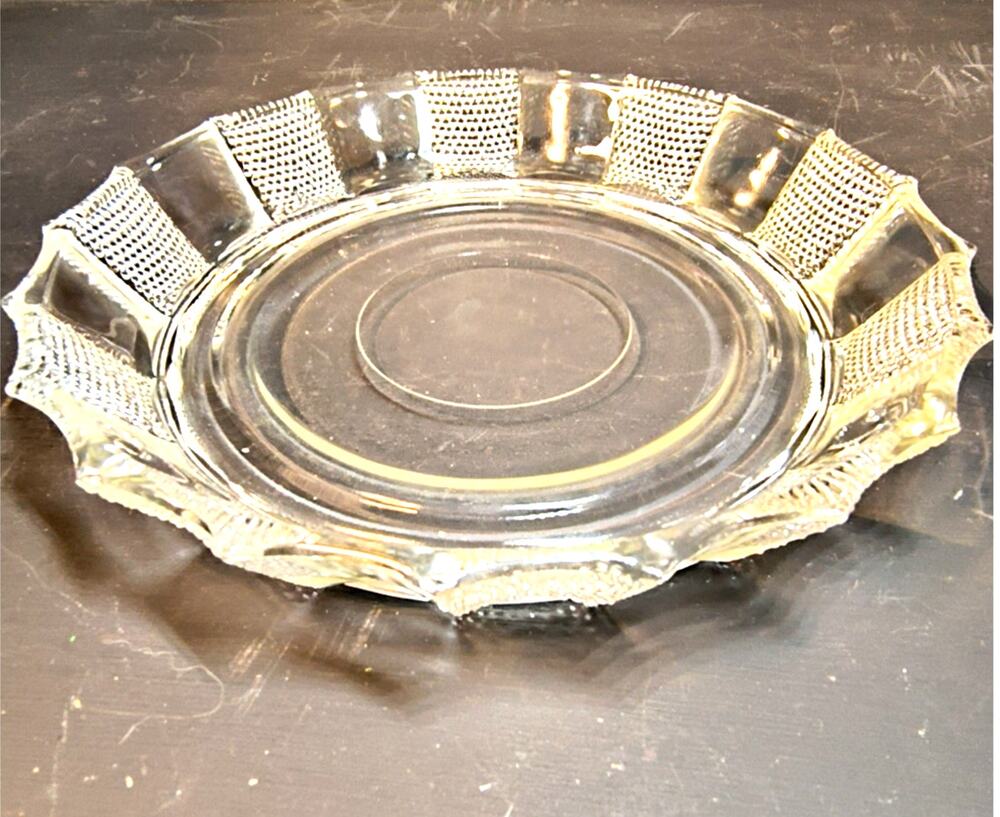 2137. Vintage Jeannette Dew Drop Serving Plate Punch Bowl Base Clear Glass